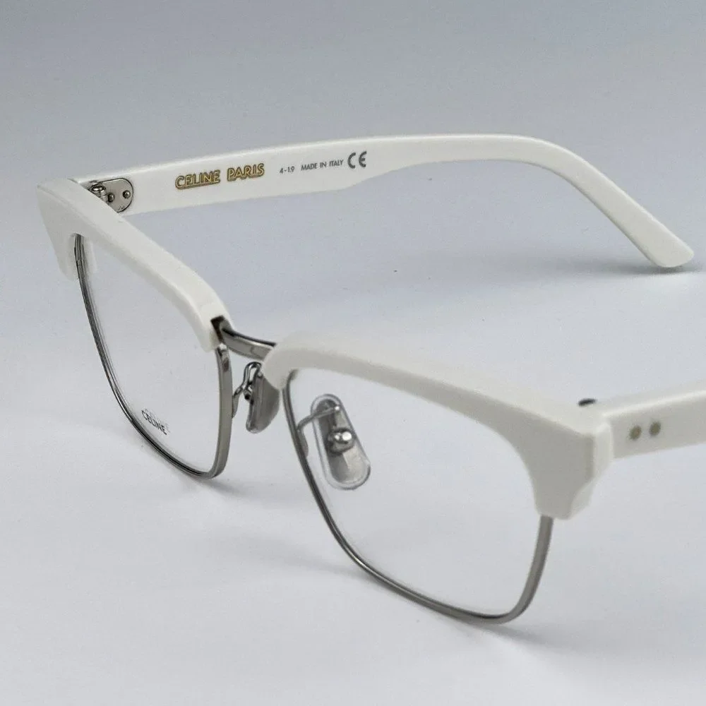 NEW Celine CL50026U 017 Matte Palladium White Geometric Women Eyeglasses